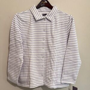 Laura Scott Petites Purple and White Striped Lavender Fleece Snap Front Cardigan